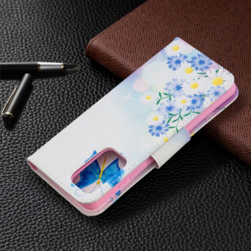 Capa Flip Para Samsung Galaxy A52 4G / A52 5G / A52s 5G Borboletas E Flores Pintadas