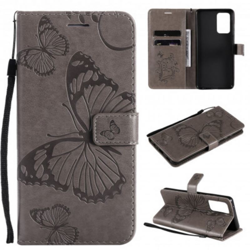 Capa Flip Para Samsung Galaxy A52 4G / A52 5G / A52s 5G De Cordão Borboletas Gigantes