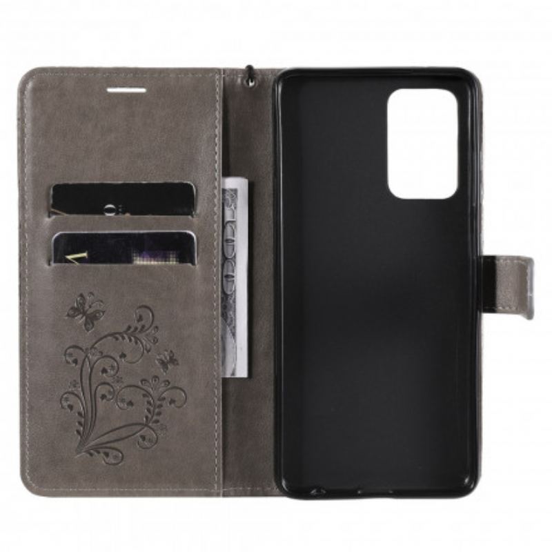 Capa Flip Para Samsung Galaxy A52 4G / A52 5G / A52s 5G De Cordão Borboletas Gigantes