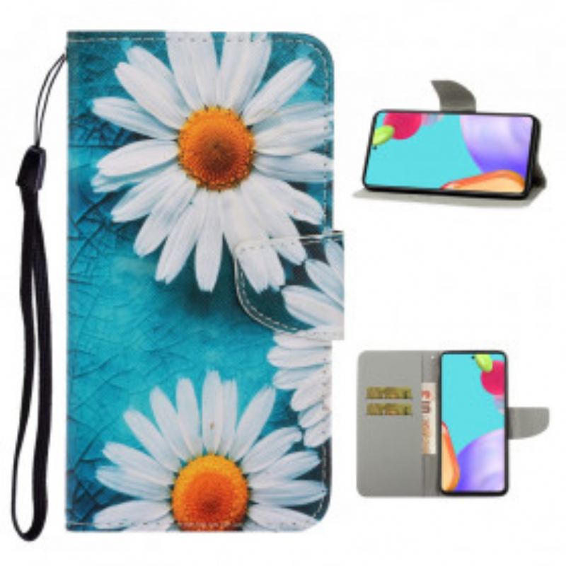 Capa Flip Para Samsung Galaxy A52 4G / A52 5G / A52s 5G De Cordão Fio Dental Margaridas