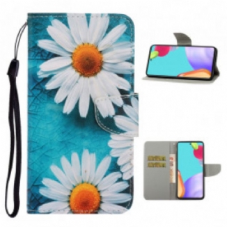 Capa Flip Para Samsung Galaxy A52 4G / A52 5G / A52s 5G De Cordão Fio Dental Margaridas