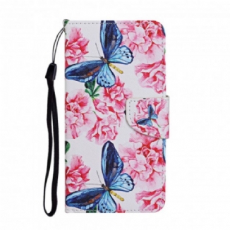 Capa Flip Para Samsung Galaxy A52 4G / A52 5G / A52s 5G Cordão Floral Borboletas