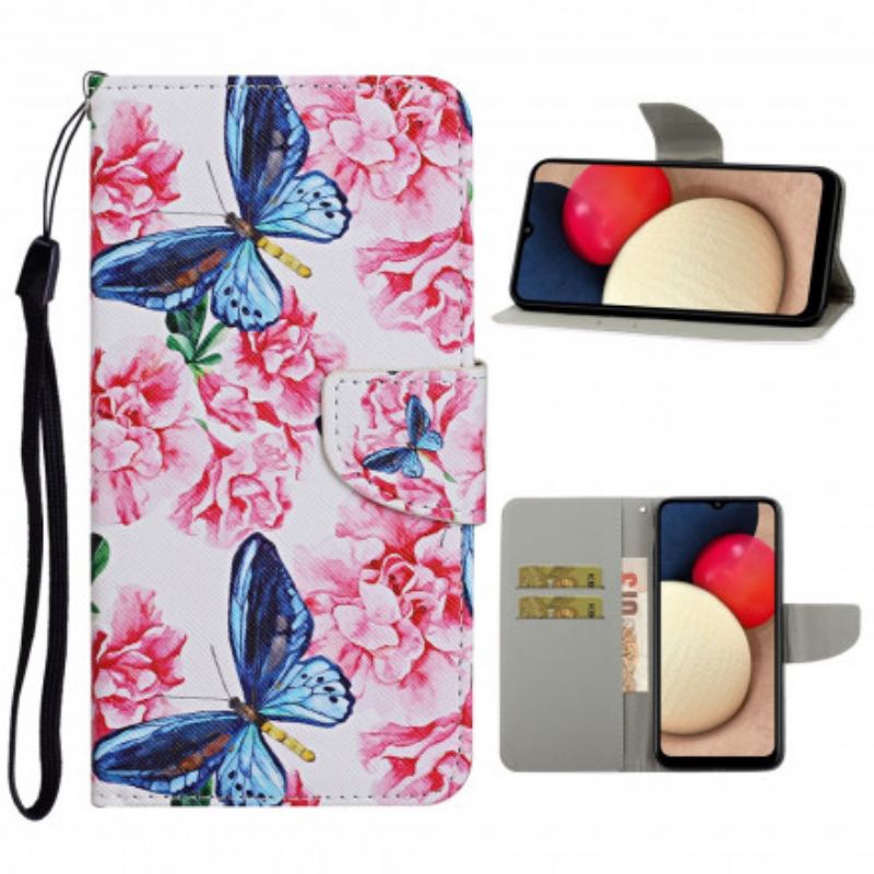 Capa Flip Para Samsung Galaxy A52 4G / A52 5G / A52s 5G Cordão Floral Borboletas