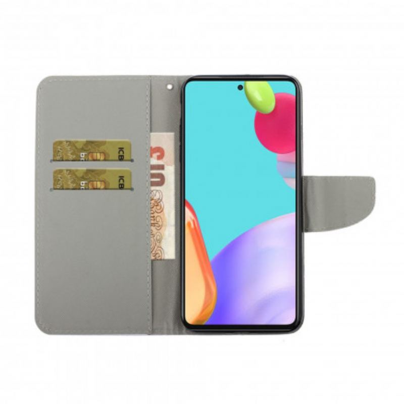 Capa Flip Para Samsung Galaxy A52 4G / A52 5G / A52s 5G De Cordão Gato Não Me Toque Com Alça