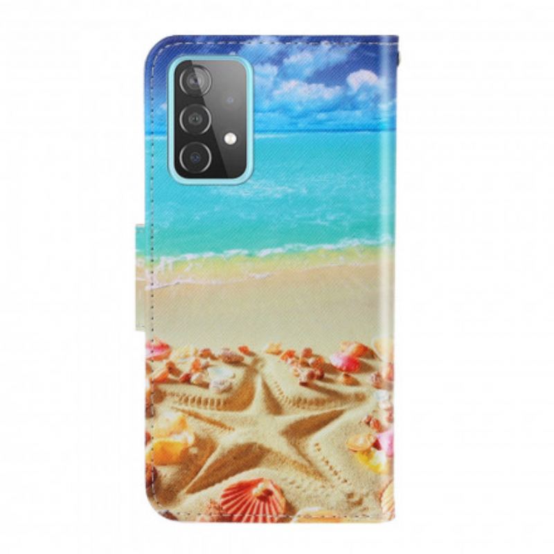 Capa Flip Para Samsung Galaxy A52 4G / A52 5G / A52s 5G De Cordão Praia Da Corda