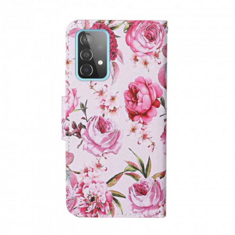 Capa Flip Para Samsung Galaxy A52 4G / A52 5G / A52s 5G Flores Magistrais Com Alça