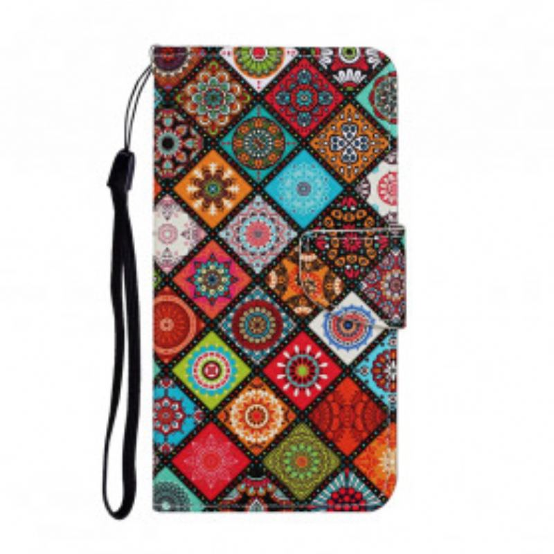 Capa Flip Para Samsung Galaxy A52 4G / A52 5G / A52s 5G Mandalas De Patchwork Com Cordão