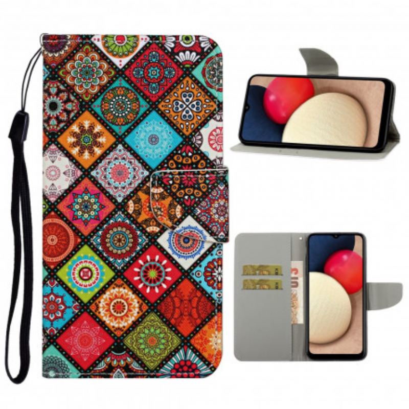 Capa Flip Para Samsung Galaxy A52 4G / A52 5G / A52s 5G Mandalas De Patchwork Com Cordão