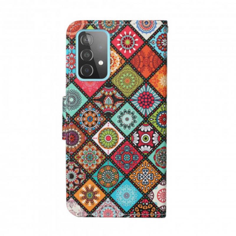 Capa Flip Para Samsung Galaxy A52 4G / A52 5G / A52s 5G Mandalas De Patchwork Com Cordão