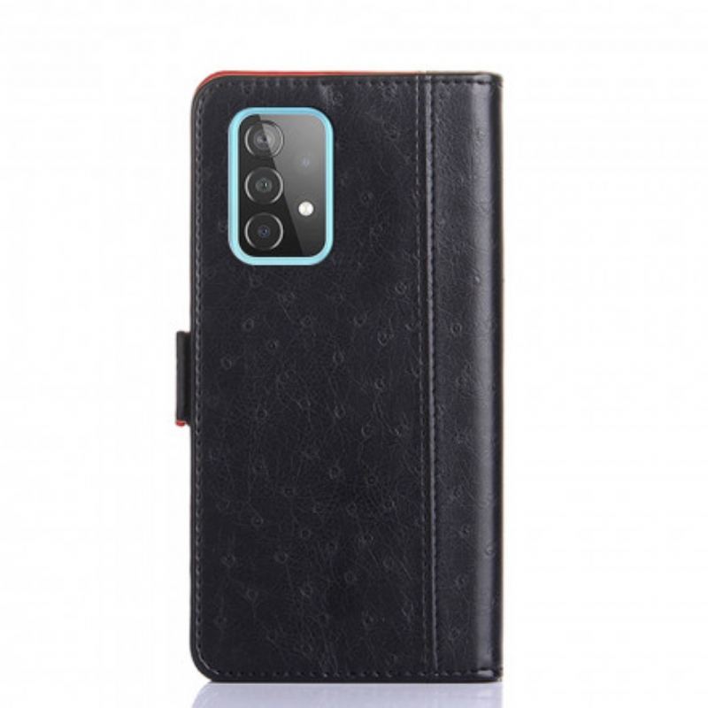 Capa Flip Para Samsung Galaxy A52 4G / A52 5G / A52s 5G Textura De Pele De Avestruz Bicolor