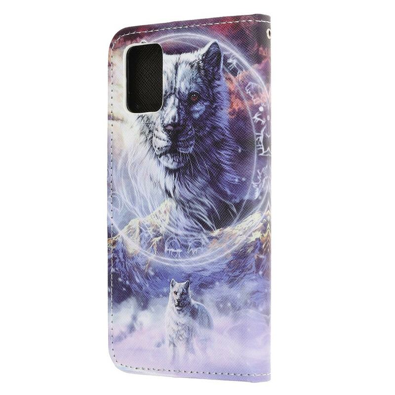 Capa Folio Para Samsung Galaxy A52 4G / A52 5G / A52s 5G Lobo No Inverno Com Cordão