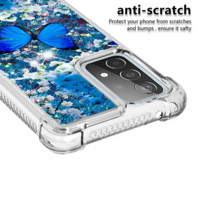 Capa Para Samsung Galaxy A52 4G / A52 5G / A52s 5G Borboletas Azuis Brilhantes