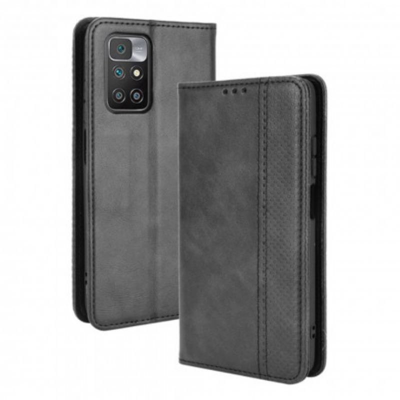 Capa De Celular Para Xiaomi Redmi 10 Flip Efeito Couro Vintage Estilizado