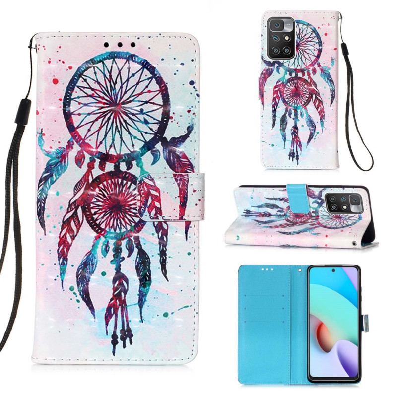 Capa De Couro Para Xiaomi Redmi 10 Apanhador De Sonhos Aquarela