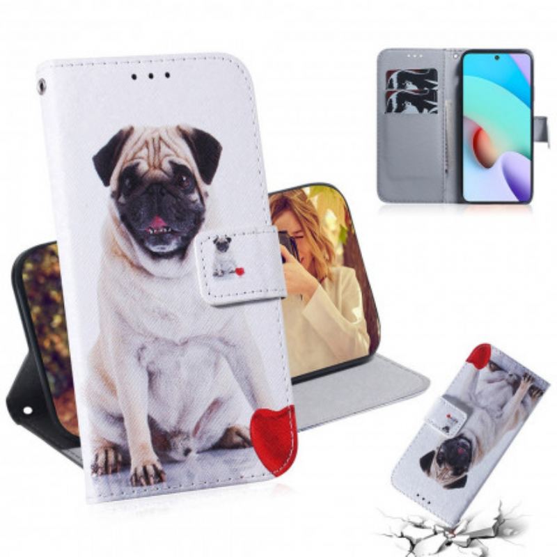 Capa De Couro Para Xiaomi Redmi 10 Cachorro Pug