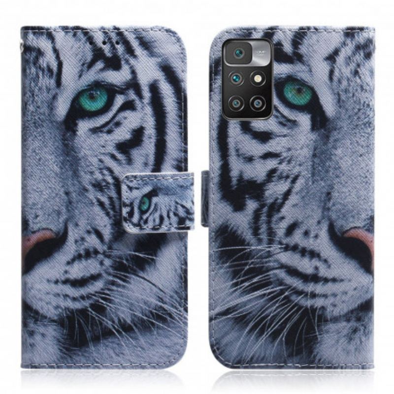 Capa De Couro Para Xiaomi Redmi 10 Cara De Tigre