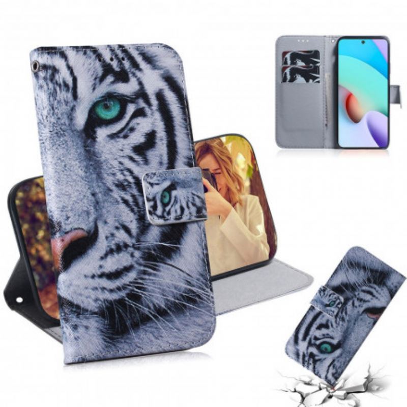 Capa De Couro Para Xiaomi Redmi 10 Cara De Tigre