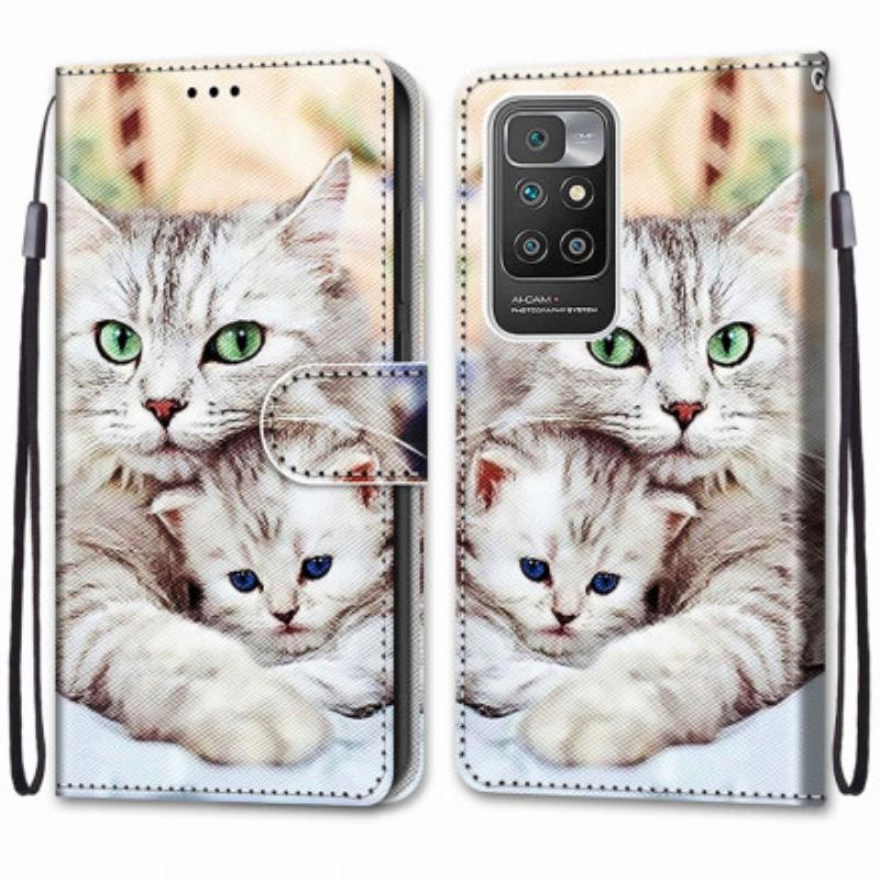 Capa De Couro Para Xiaomi Redmi 10 Família De Gatos