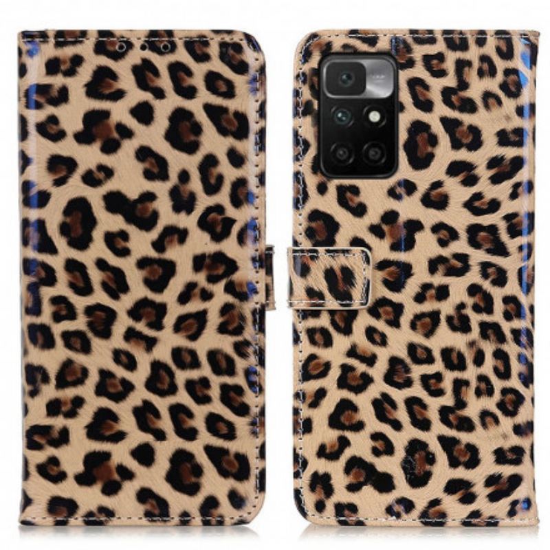 Capa De Couro Para Xiaomi Redmi 10 Leopardo