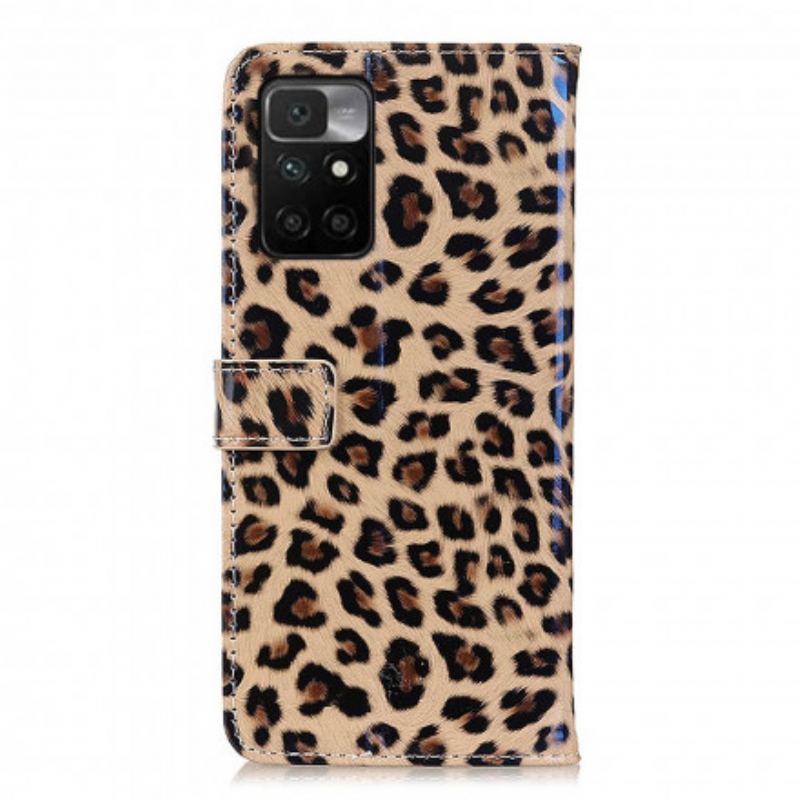 Capa De Couro Para Xiaomi Redmi 10 Leopardo