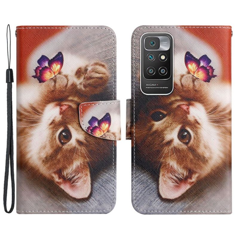 Capa De Couro Para Xiaomi Redmi 10 Minha Gatinha E Borboleta