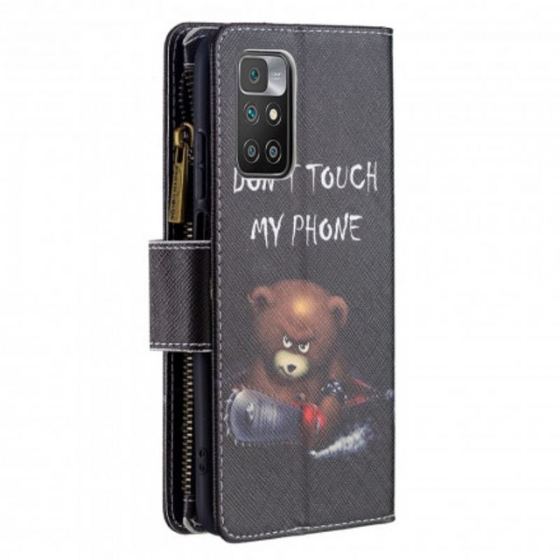 Capa De Couro Para Xiaomi Redmi 10 Urso De Bolso Com Zíper