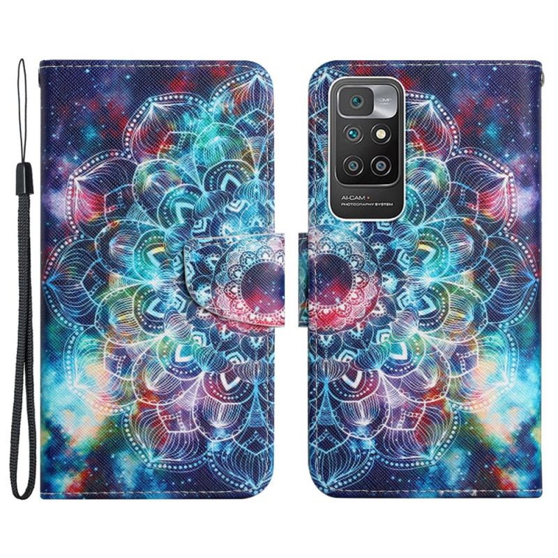 Capa Em Pele Para Xiaomi Redmi 10 De Cordão Alça De Meia Mandala Chamativa