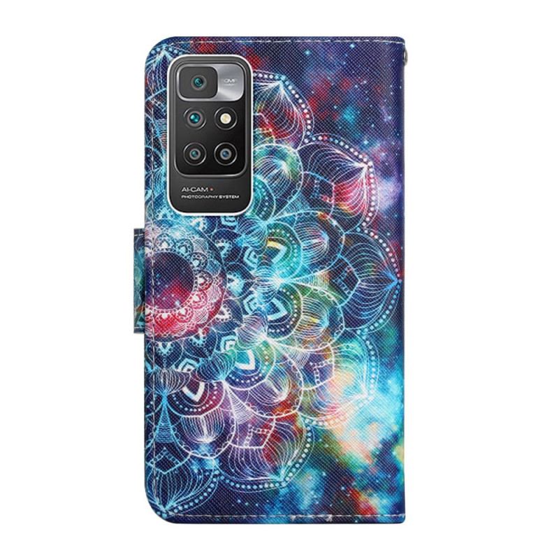 Capa Em Pele Para Xiaomi Redmi 10 De Cordão Alça De Meia Mandala Chamativa