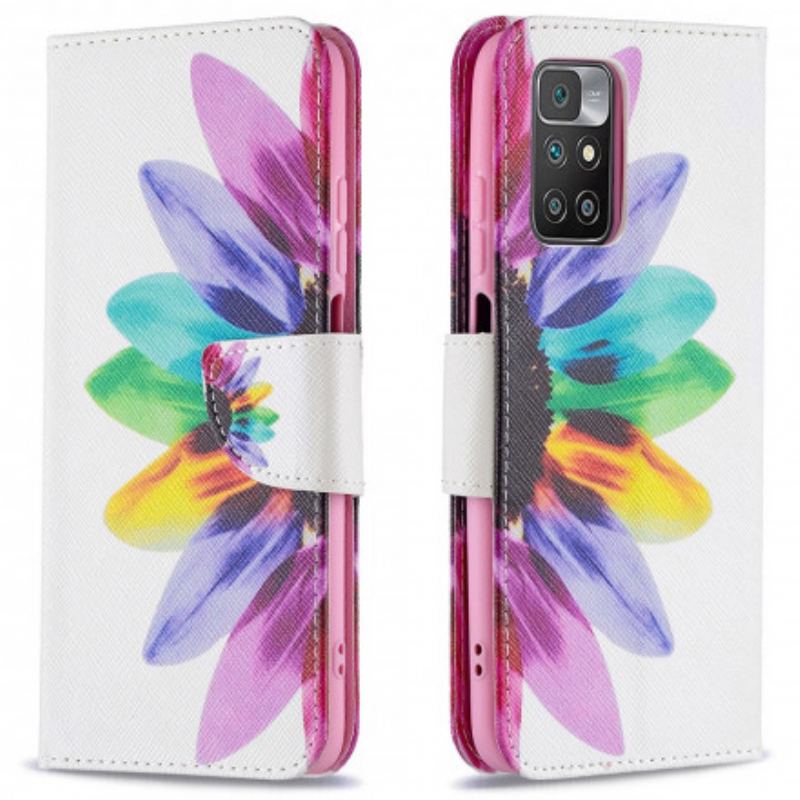 Capa Em Pele Para Xiaomi Redmi 10 Flor Aquarela