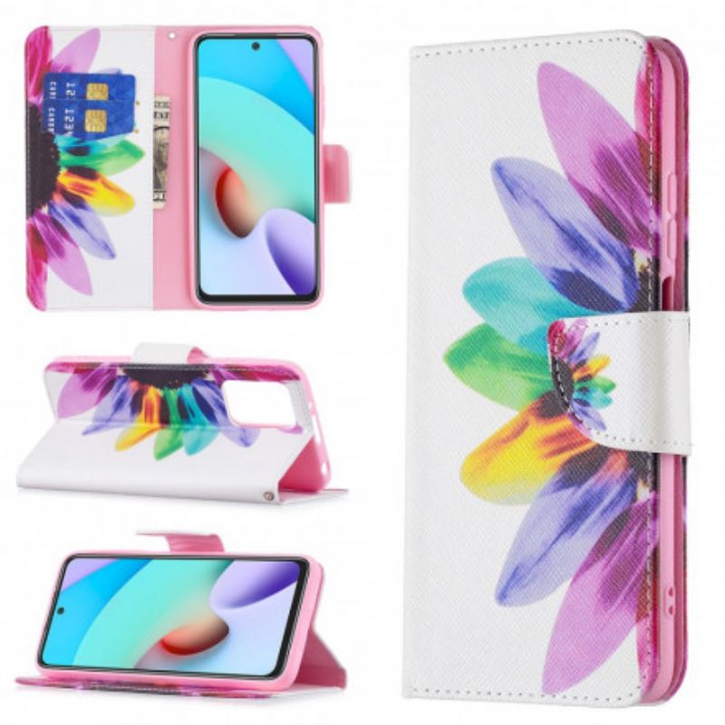 Capa Em Pele Para Xiaomi Redmi 10 Flor Aquarela