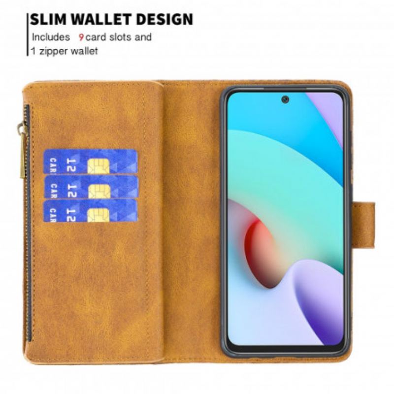 Capa Flip Para Xiaomi Redmi 10 Bolso Com Zíper Barroco Borboleta