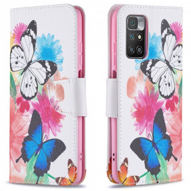 Capa Flip Para Xiaomi Redmi 10 Borboletas E Flores Pintadas