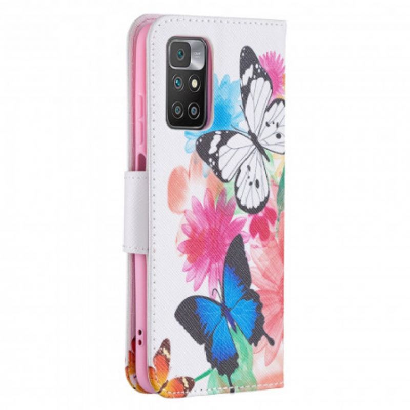 Capa Flip Para Xiaomi Redmi 10 Borboletas E Flores Pintadas