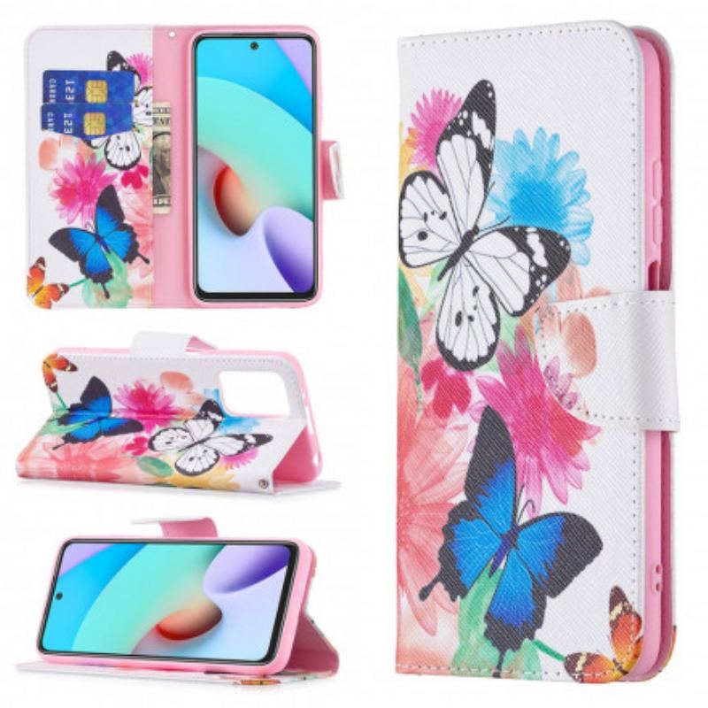 Capa Flip Para Xiaomi Redmi 10 Borboletas E Flores Pintadas