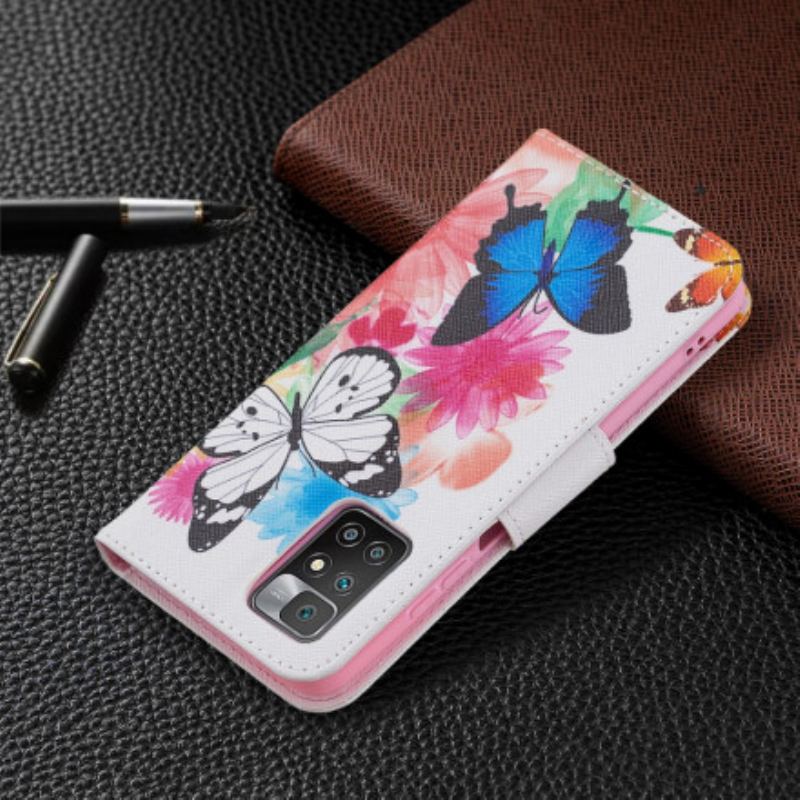 Capa Flip Para Xiaomi Redmi 10 Borboletas E Flores Pintadas