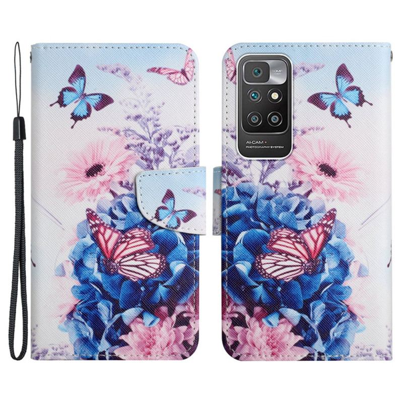 Capa Flip Para Xiaomi Redmi 10 Buquê De Flores E Borboletas