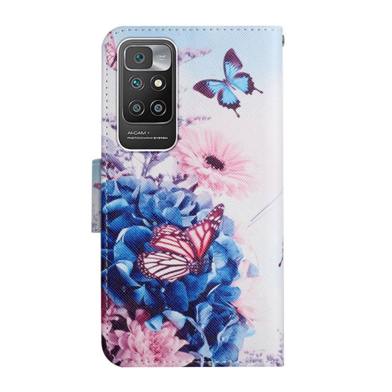 Capa Flip Para Xiaomi Redmi 10 Buquê De Flores E Borboletas