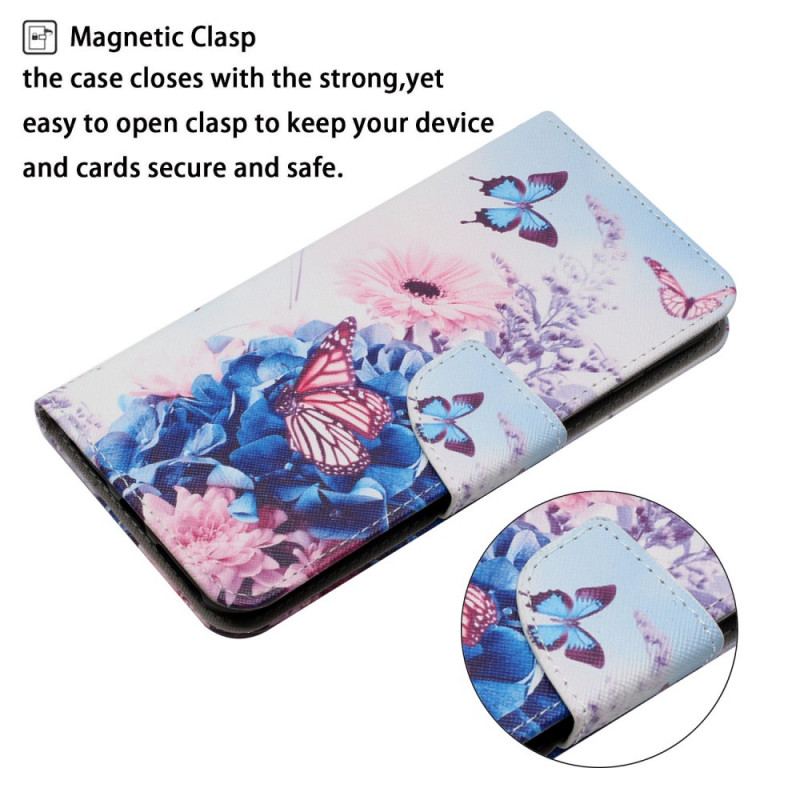 Capa Flip Para Xiaomi Redmi 10 Buquê De Flores E Borboletas