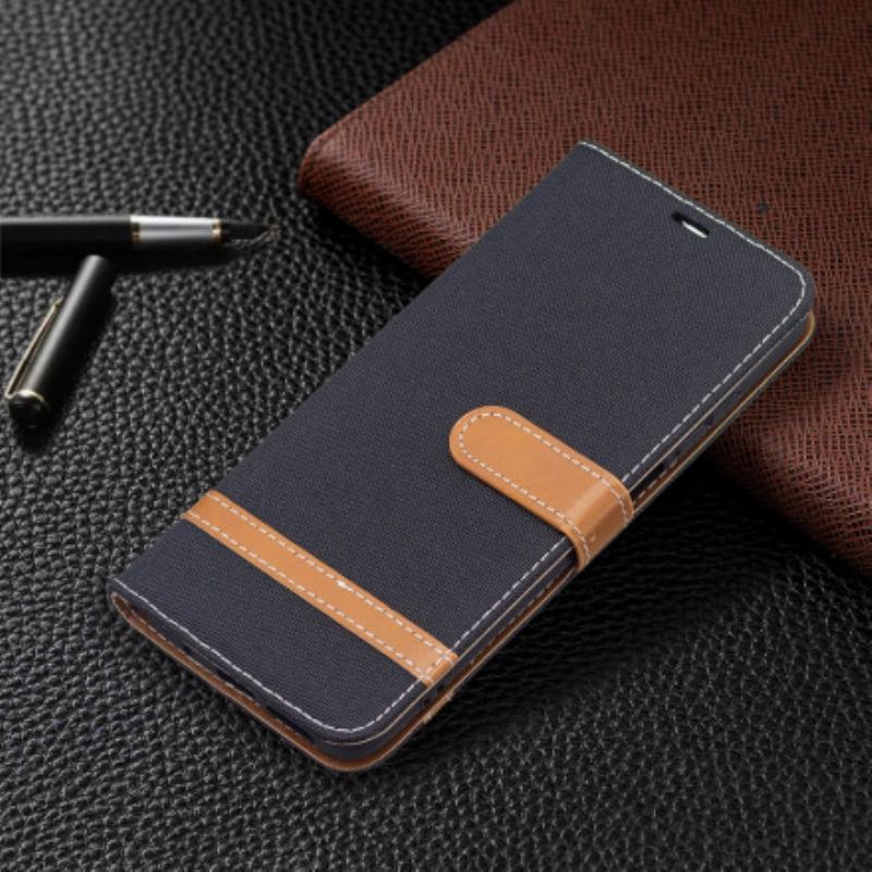 Capa Flip Para Xiaomi Redmi 10 De Cordão Correia Efeito Tecido E Couro