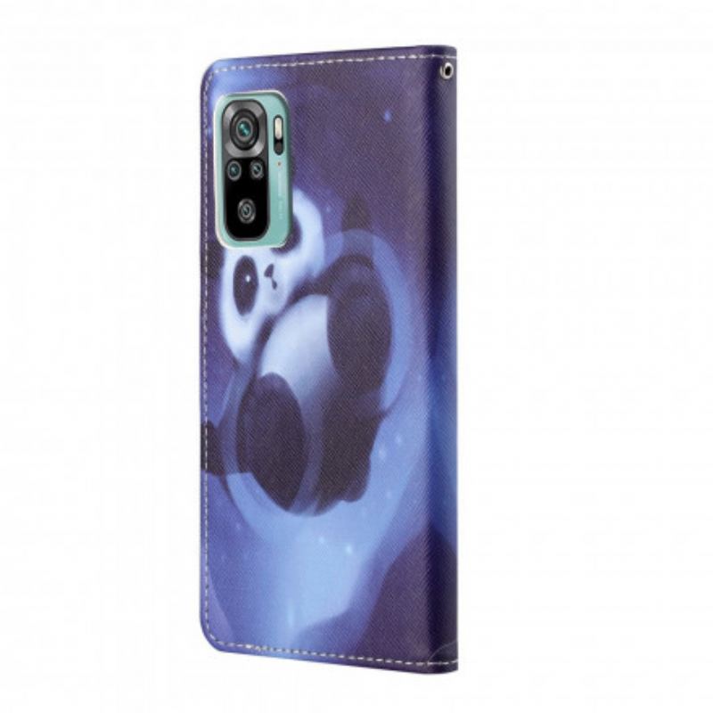 Capa Flip Para Xiaomi Redmi 10 De Cordão Espaço Panda Com Lanyard