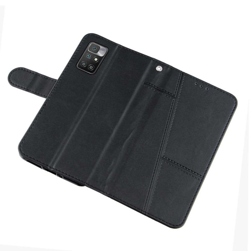 Capa Flip Para Xiaomi Redmi 10 De Cordão Estilo De Couro Geométrico Com Tiras