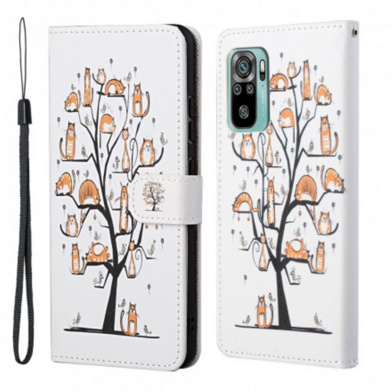 Capa Flip Para Xiaomi Redmi 10 De Cordão Gatos Divertidos Com Alça