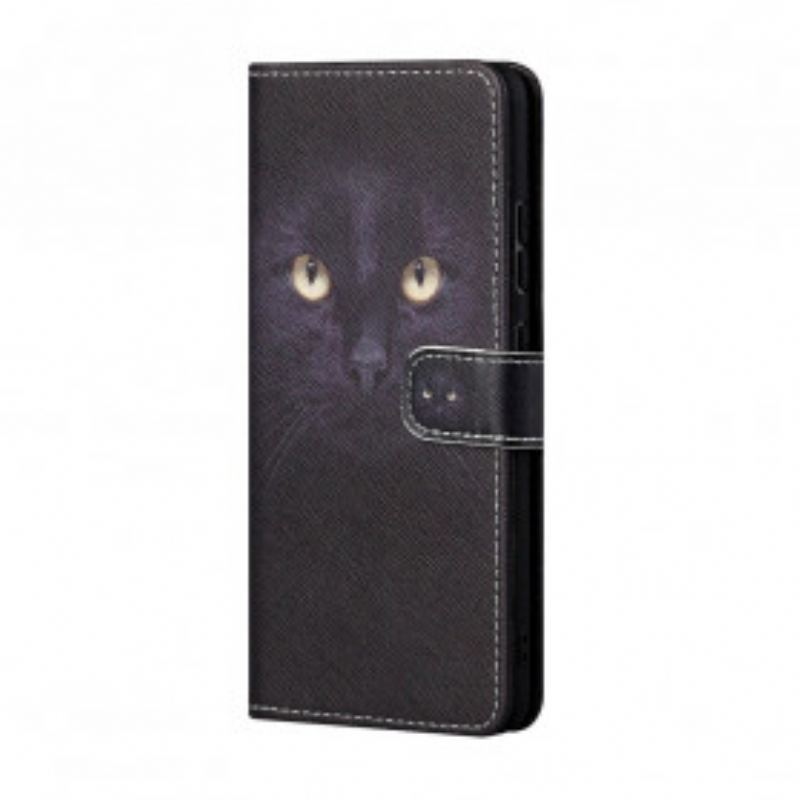 Capa Flip Para Xiaomi Redmi 10 De Cordão Olhos De Gato Preto Com Tiras