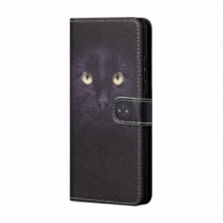 Capa Flip Para Xiaomi Redmi 10 De Cordão Olhos De Gato Preto Com Tiras