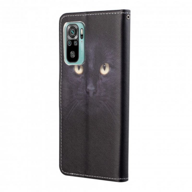 Capa Flip Para Xiaomi Redmi 10 De Cordão Olhos De Gato Preto Com Tiras