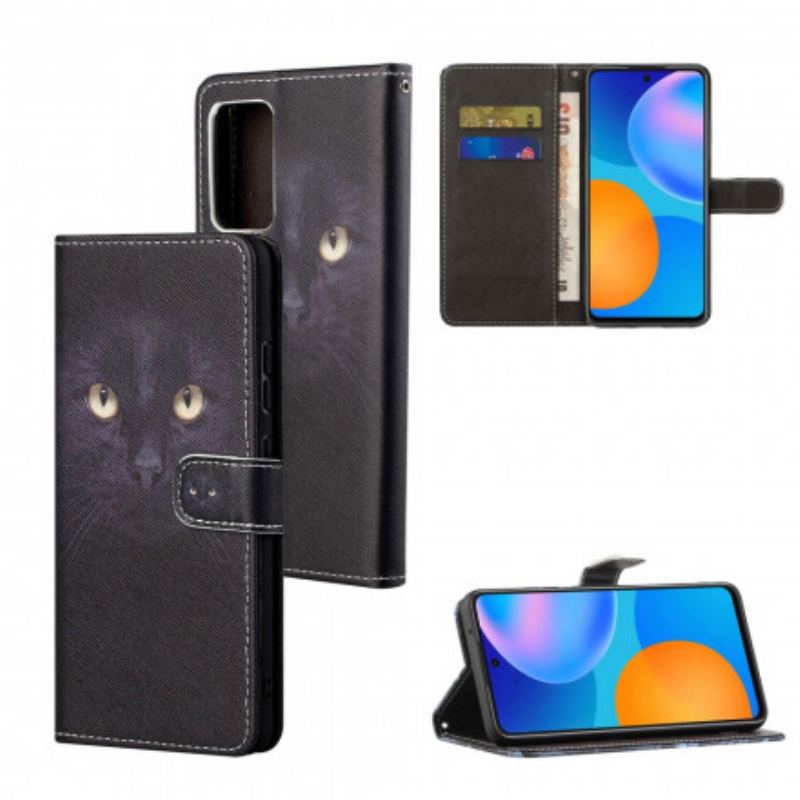 Capa Flip Para Xiaomi Redmi 10 De Cordão Olhos De Gato Preto Com Tiras