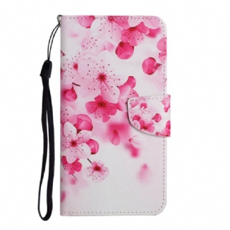 Capa Flip Para Xiaomi Redmi 10 De Cordão Ramo Florido Com Alça