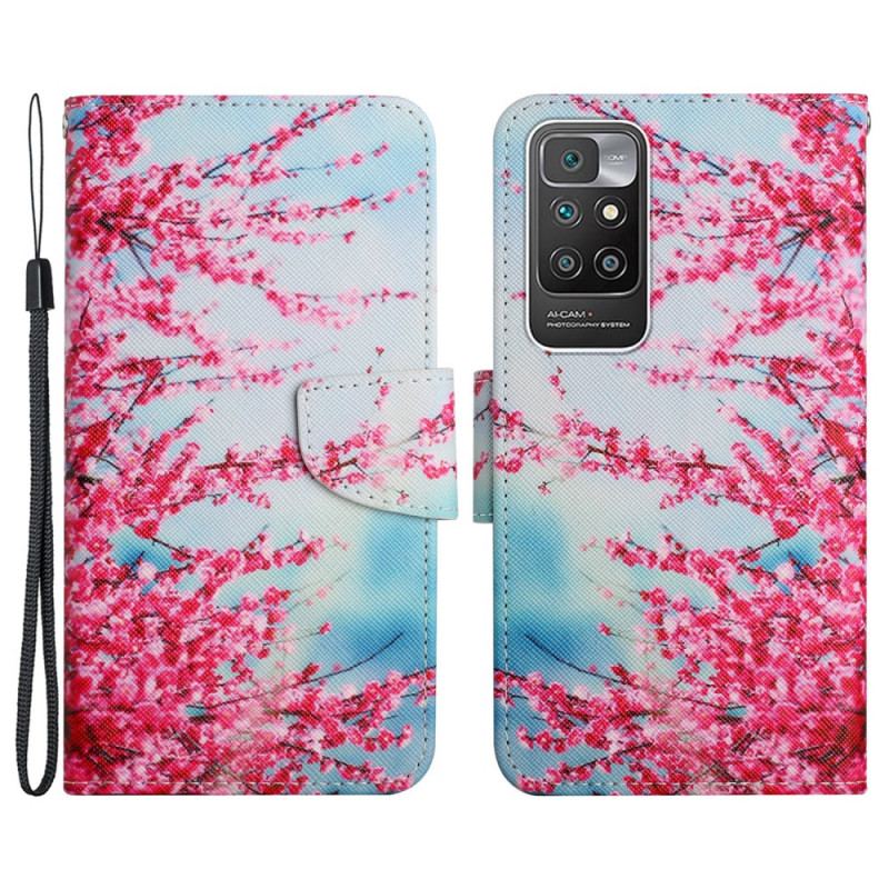 Capa Flip Para Xiaomi Redmi 10 De Cordão Ramo Florido Com Alça