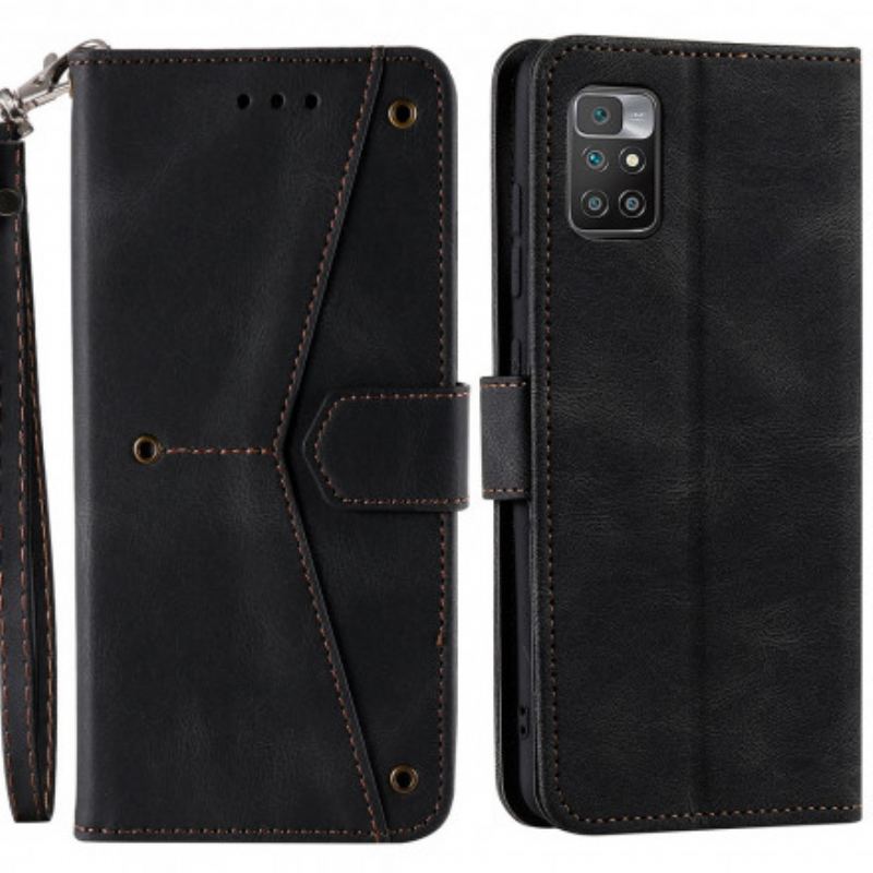 Capa Flip Para Xiaomi Redmi 10 Costuras Com Toque De Pele