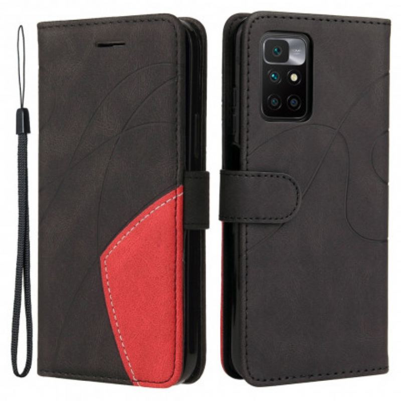 Capa Flip Para Xiaomi Redmi 10 Couro Sintético De Assinatura De Dois Tons